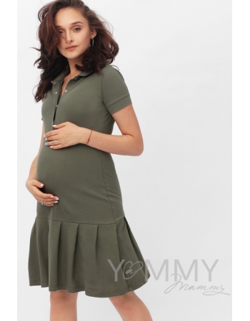 Платье для кормящих и беременных поло с воланом, цвет хаки