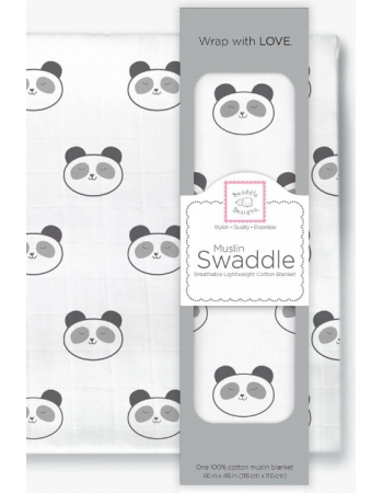Муслиновая пеленка для новорожденных Swaddle Designs большая, Black Panda Face