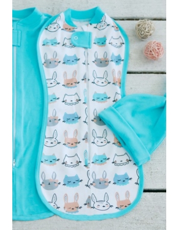 Пеленка кокон для новорожденных на молнии, Bunny Grey