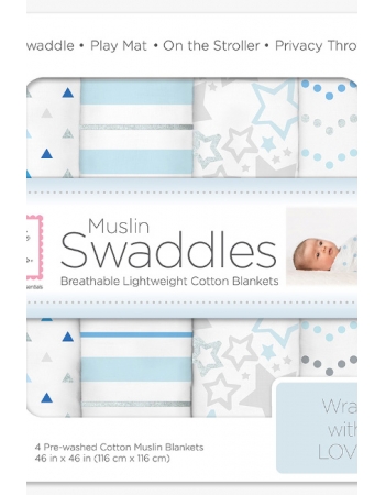 Муслиновые пеленки для новорожденного SwaddleDesigns большие, набор 4, Starshine Shimmer