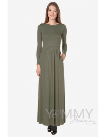 Платье для кормящих и беременных с карманами, хаки