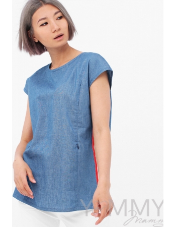 Блуза для беременных и кормящих джинс с лампасами, цвет синий