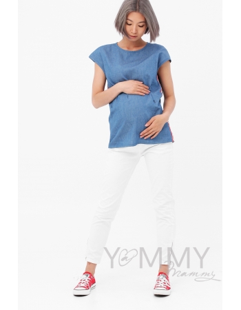 Блуза для беременных и кормящих джинс с лампасами, цвет синий