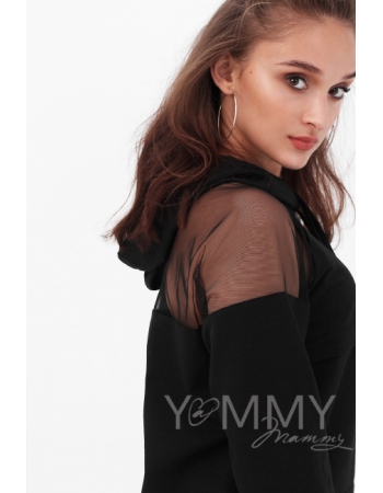 Джемпер для кормящих и беременных с капюшоном, черный