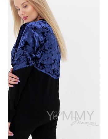 Джемпер для кормящих и беременных с велюром, цвет черный/синий
