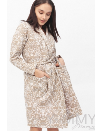 Халат для беременных и кормящих с цветочным принтом, бежевый