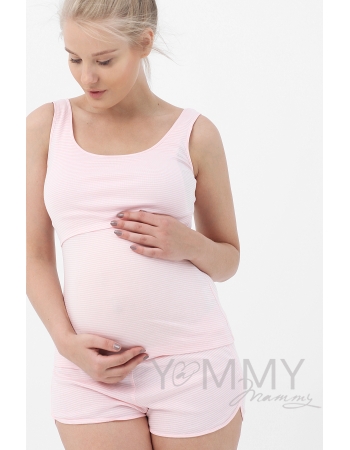Пижама для кормящих и беременных в полоску, цвет белый/розовый