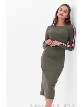 Платье для кормящих и беременных с лампасами, цвет хаки