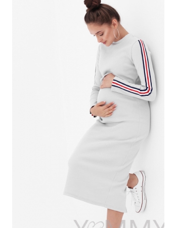 Платье для беременных и кормящих с лампасами, серое