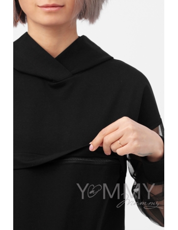 Платье для кормящих и беременных с капюшоном, цвет черный