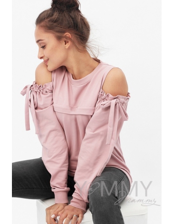 Свитшот для беременных и кормящих с вырезами на плечах, пыльно-розовый