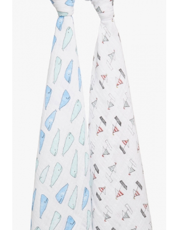 Муслиновые пеленки для новорожденных Aden&Anais, большие, набор 2, Wales+Boats