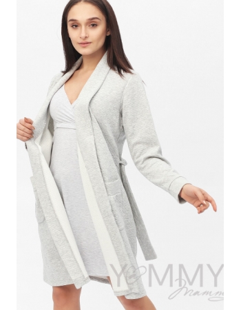 Комплект для кормящих и беременных халат с сорочкой, серый меланж