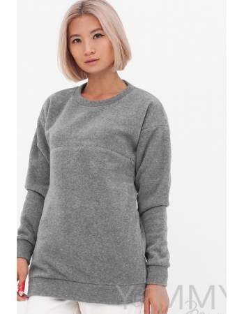 Джемпер для беременных и кормящих флисовый, темно-серый меланж