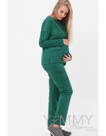 Костюм для кормящих и беременных из замши, малахит