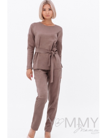 Костюм для беременных и кормящих из замши, цвет серо-бежевый