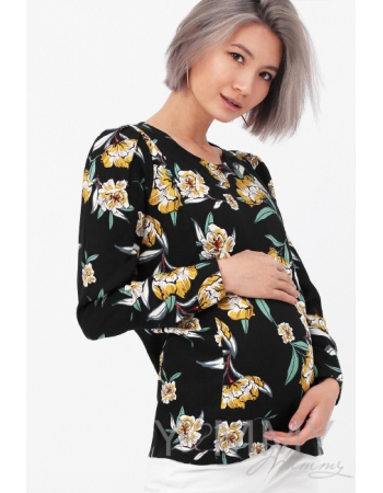 Блуза для кормящих и беременных, цвет черный/цветы