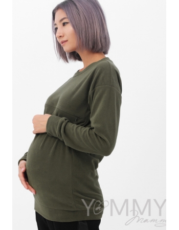 Джемпер для кормящих и беременных флисовый, цвет хаки