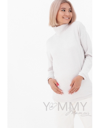 Джемпер для кормящих и беременных с воротником стойкой, цвет светло-бежевый