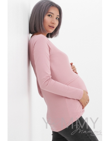 Футболка для беременных и кормящих с длинным рукавом, пыльно-розовая