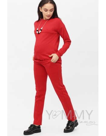Костюм для кормящих и беременных из плотной вискозы, цвет алый