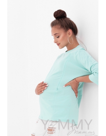 Лонгслив для беременных и кормящих с вертикальными молниями, ментоловый