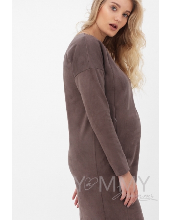 Платье для кормящих и беременных замшевое, капучино