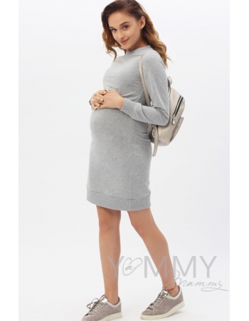 Платье футляр серый меланж для беременных