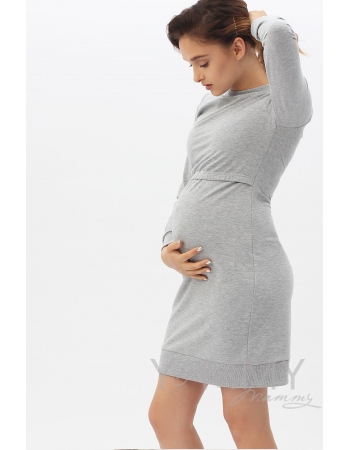 Платье футляр серый меланж для беременных