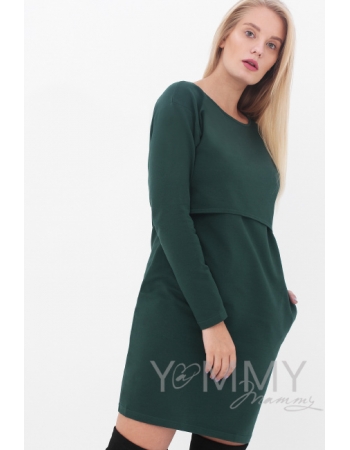 Платье для беременных и кормящих с длинным рукавом с карманами, милитари