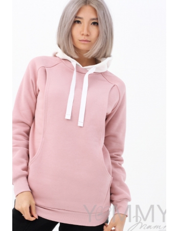 Толстовка для беременных и кормящих с капюшоном, пудрово-розовая