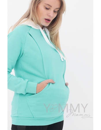 Толстовка для беременных и кормящих с капюшоном, цвет ментоловый