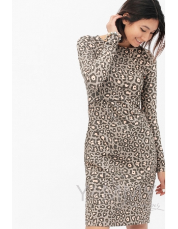 Платье-футляр для кормящих и беременных, с леопардовым принтом