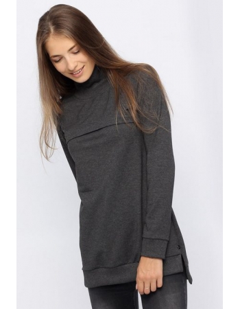Джемпер для беременных и кормящих с высоким горлом, темно-серый меланж