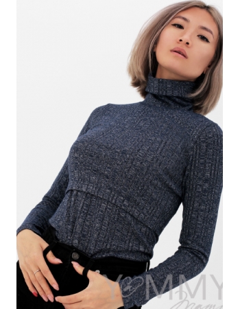 Бадлон Гольф для беременных и кормящих в широкий рубчик, темно-синий меланж