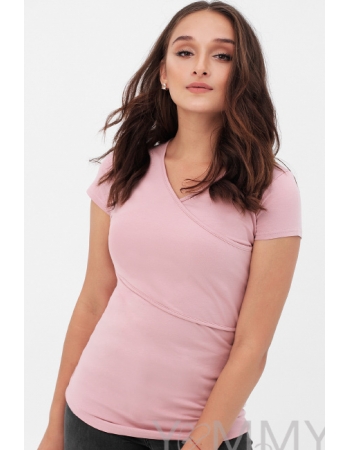 Футболка кимоно для кормящих и беременных, пудрово-розовая