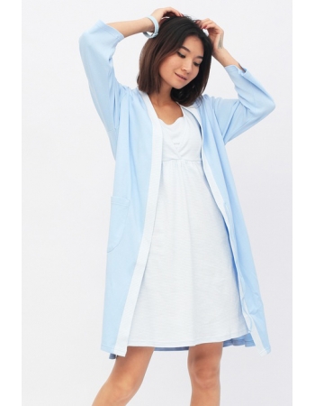 Комплект халат с сорочкой голубой с белой полоской