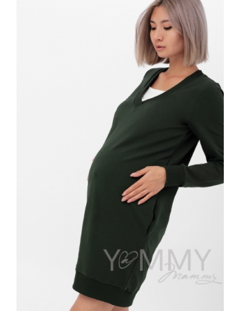 Платье--джемпер для кормящих и беременных из футера, цвет милитари