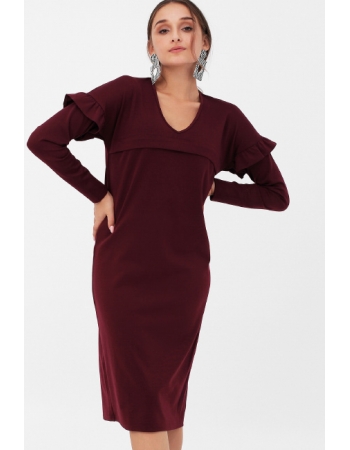 Платье для кормящих и беременных с воланчиками на рукавах, цвет винный