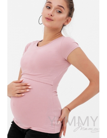 Футболка для беременных и кормящих, цвет пудрово-розовый
