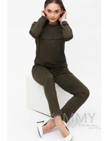 Костюм для кормящих и беременных из плотной вискозы, цвет хаки