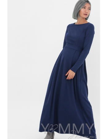 Платье для кормящих и беременных в пол, юбка со складками, индиго