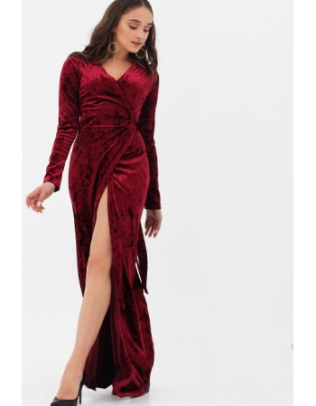 Вечернее платье для беременных и кормящих длинное бархатное на запах, бордо
