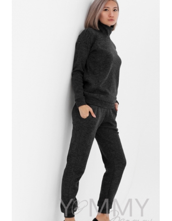 Костюм для кормящих и беременных из плотного вязанного трикотажа, цвет темно-серый меланж