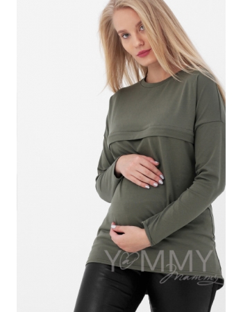 Лонгслив для беременных и кормящих с горизонтальной молнией, хаки