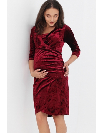 Вечернее платье для кормящих и беременных бархатное с защипами, цвет бордо