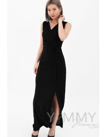 Вечернее платье для кормящих и беременных длинное с разрезом, цвет черный
