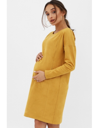 Платье для кормящих и беременных замшевое, цвет горчичный