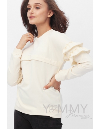 Свитшот для беременных и кормящих с воланчиками, кремовый