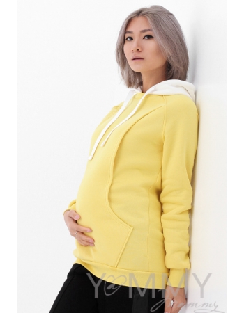 Толстовка для кормящих и беременных с капюшоном, цвет лимонный